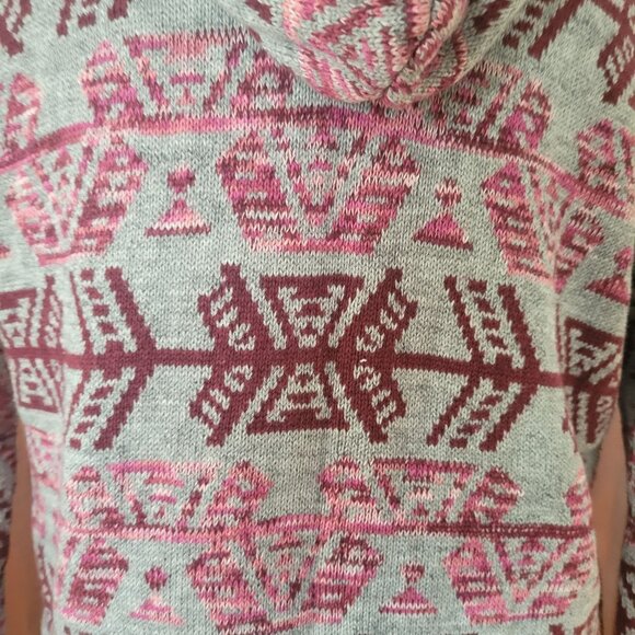 American Eagle Outfitters Aztec Pattern Hoodie Sweater XS Gray & Pink Cotton Ble - Picture 4 of 6